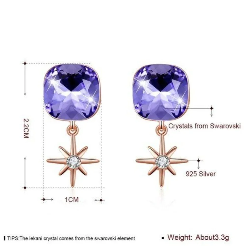 Purple GENUINE SWAROVSKI Made Crystal Star Earring